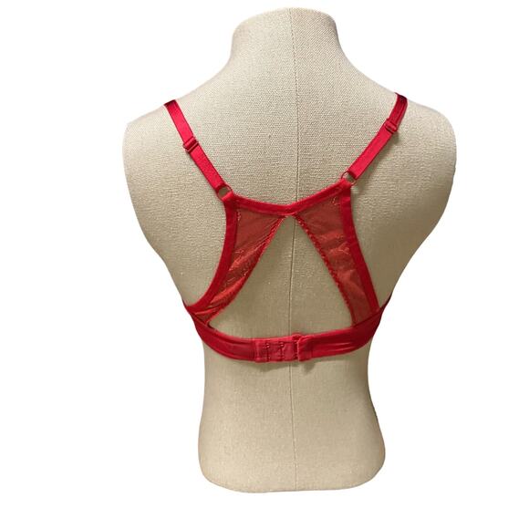 Victoria Secret Red Bra 32DDD Lacy Padded Hook Eye Sexy - Picture 2 of 8